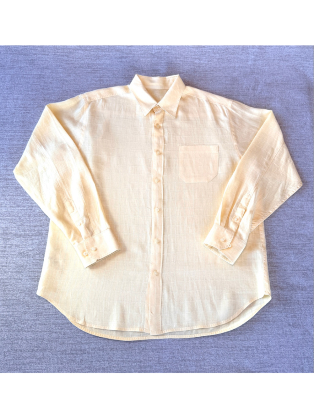 Tommy Bahama Men’s Large 100% Linen Shirt Butter Yellow Grid Windowpane Button U